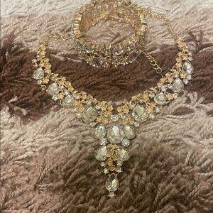 Source Unknown Gold and Silver Crystal Necklace
